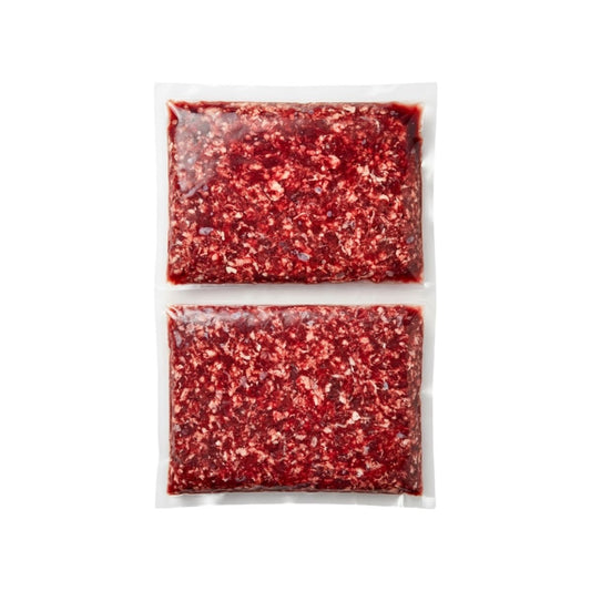 Kangaroo and beef mince in 2 x 500g portions, in cryovac bag, raw dog food, Burleigh Bones Burleigh Heads.