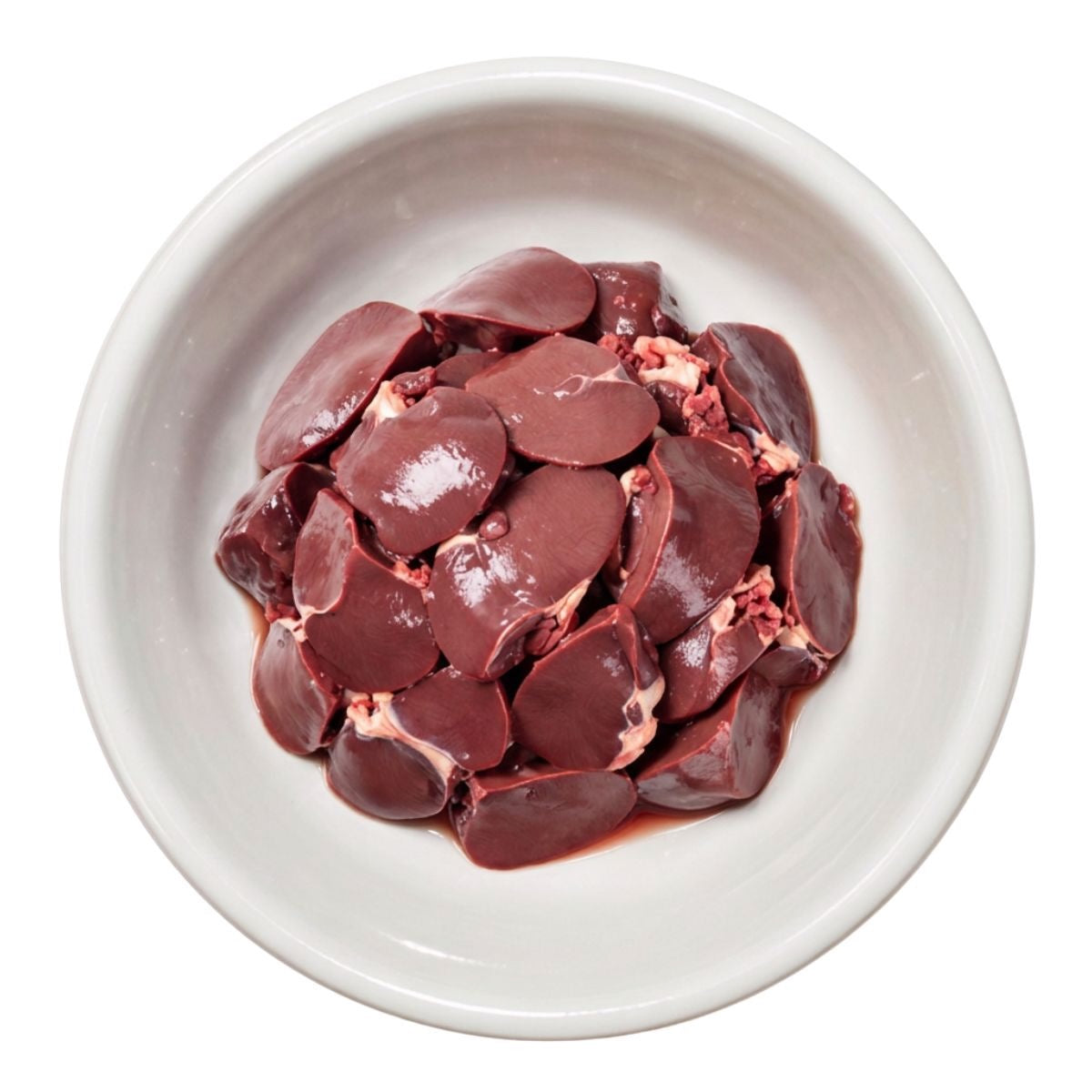 Diced raw chicken liver in a bowl, raw dog food, Burleigh Bones Burleigh Heads.
