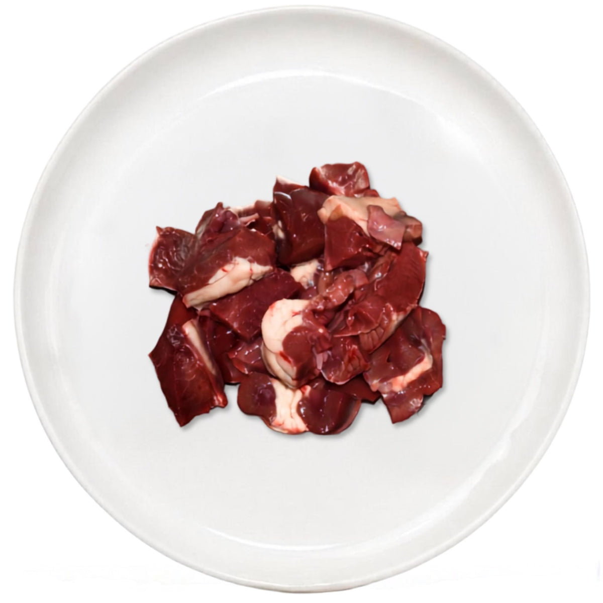 Beef Heart Diced raw dog food on plate Burleigh Bones Gold Coast.