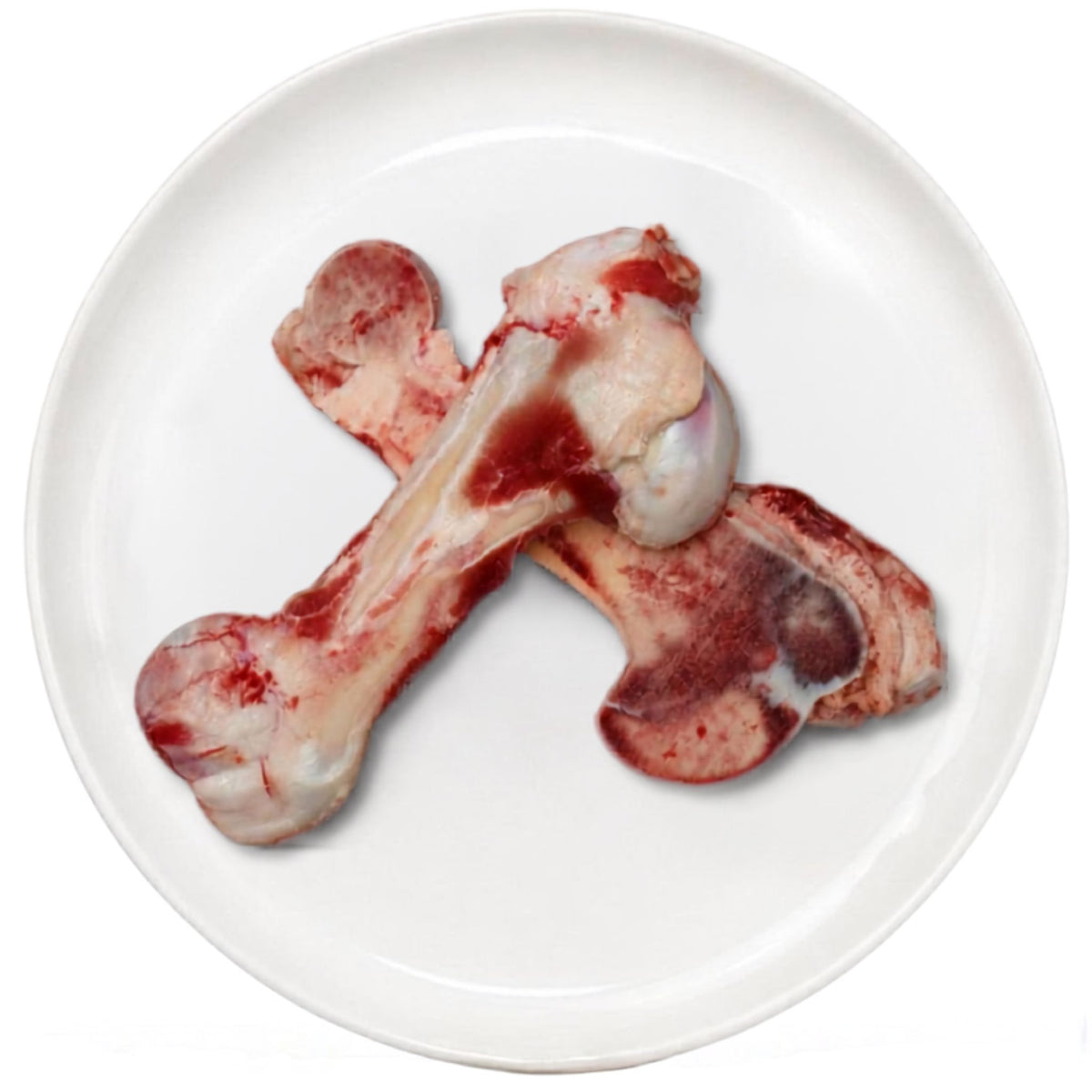 Beef Marrow Bone Split in Half raw dog bones on plate Burleigh Bones Gold Coast.