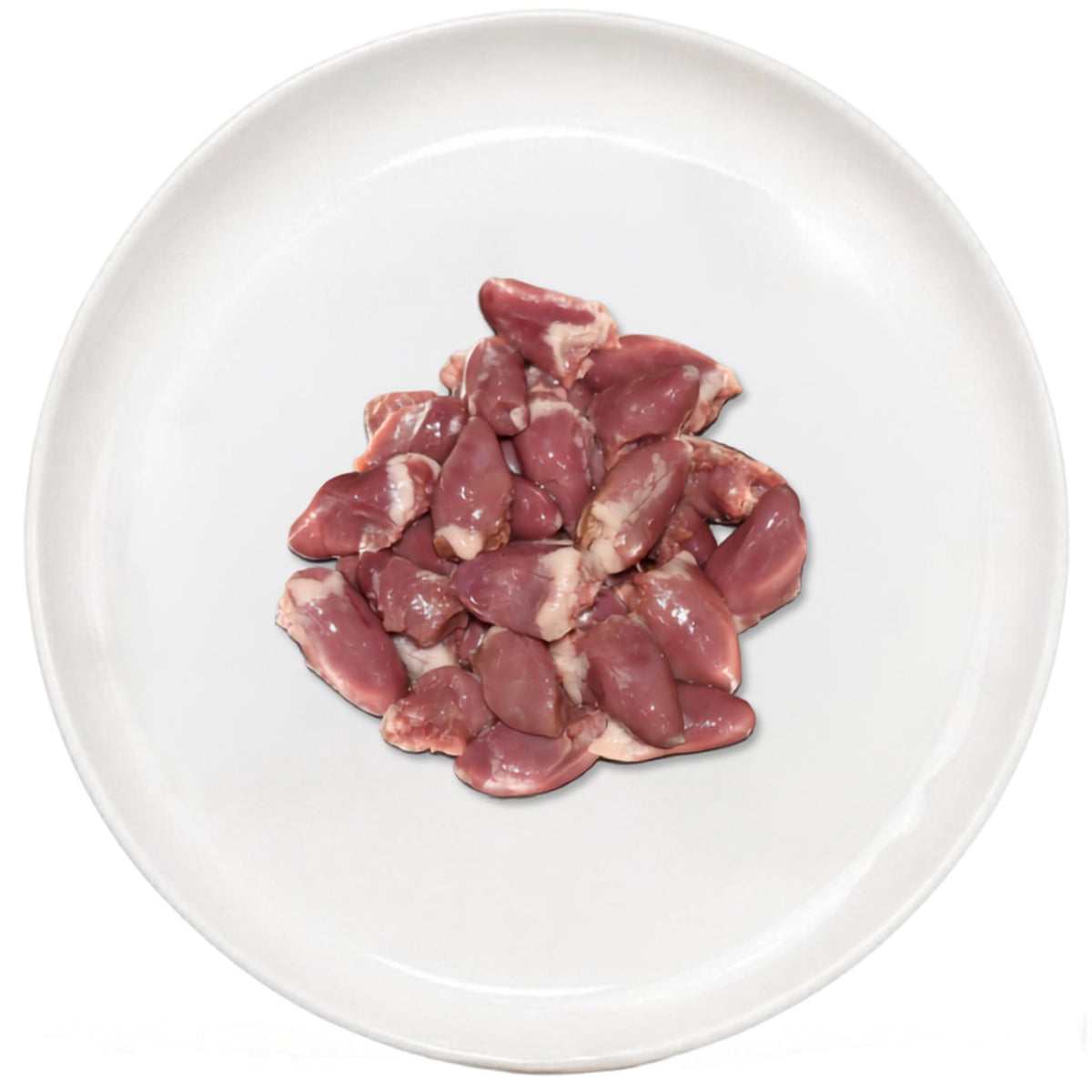 Chicken Hearts raw dog food on plate Burleigh Bones Gold Coast.
