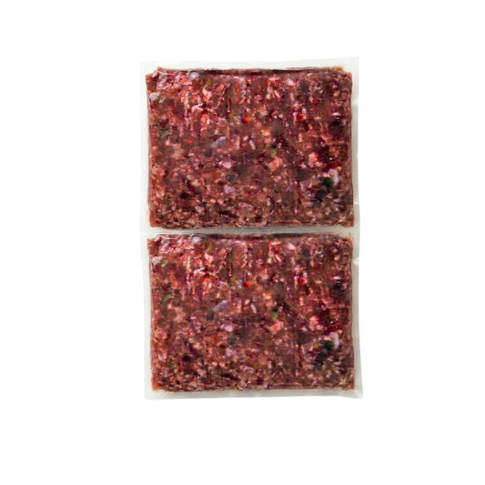 Blend of Kangaroo, beef and vegetable mince in 2 x 500g portions, in cryovac bag, raw dog food, Burleigh Bones Burleigh Heads.